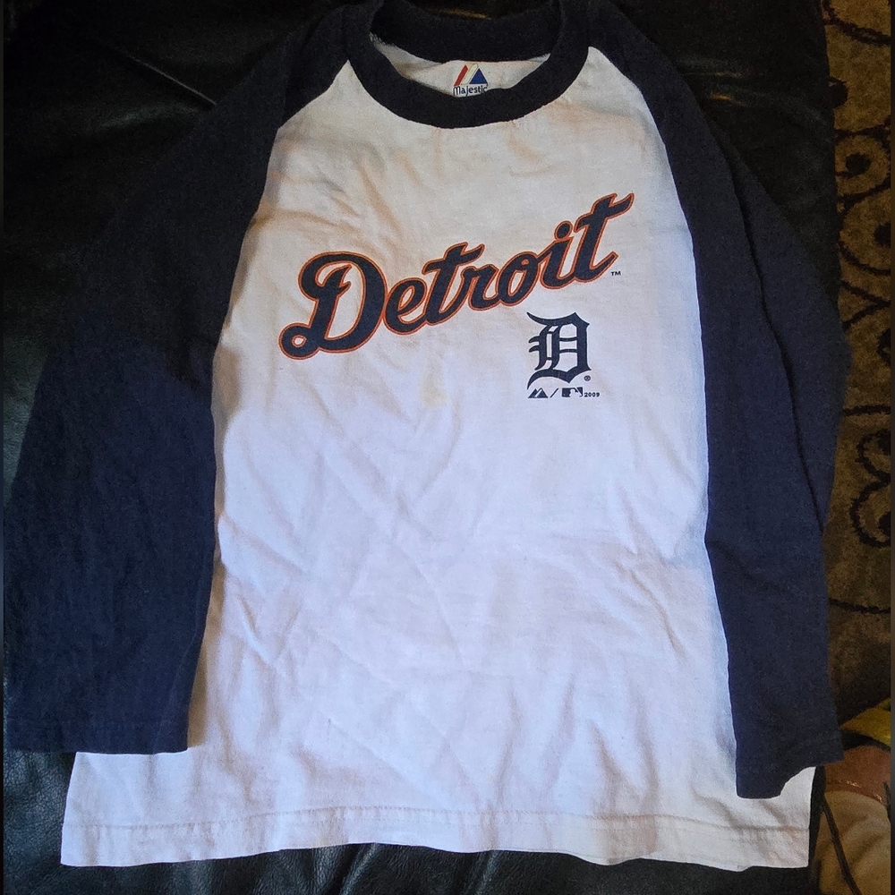 Detroit Baseball Navy Raglan Shirt Kids SzM By Magestic - Picture 3 of 7
